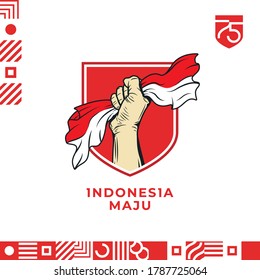 17 Agustus, Dirgahayu Republik Indonesia. Translation : 17 August, Indonesian Independent Day. vector illustration flag and hands clenched. 