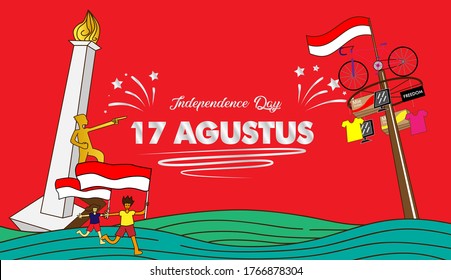 17 agustus is mean Indonesia Independence day, banner template vector with red and white color illustration