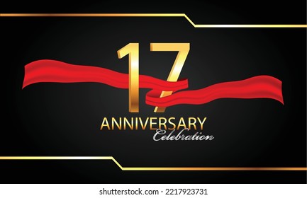 17 anniversary celebration. 17th anniversary celebration. 17 year anniversary celebration with red ribbon and black background.	