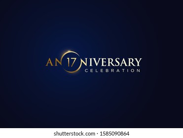 17 Anniversary celebration with gold simple text and luxury design on blue background. anniversary logo design. unique anniversary logo design