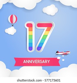 17 Anniversary Celebration Logo with Rainbow Colored and using Paper Art Design Style