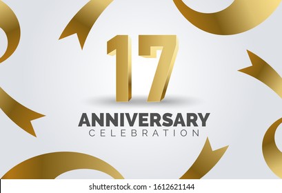 17 Anniversary celebration with three dimension number on the ribbon background.