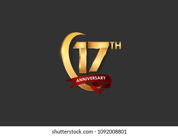 17 anniversary design logotype golden color with ring and red ribbon for celebration