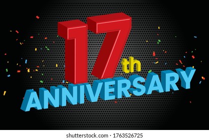 17  Anniversary . gold 3d numbers. Poster template for Celebrating anniversary event party. Vector illustration