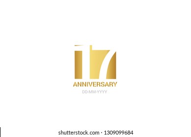 17 anniversary, minimalist logo. 17th years, jubilee, greeting card. Birthday invitation. year sign. Gold space vector illustration on white background - Vector