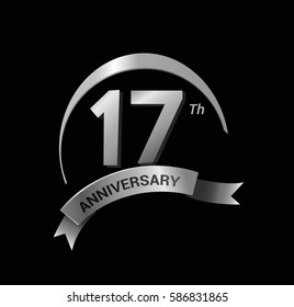 17 anniversary ring logo silver ribbon. vector celebration template