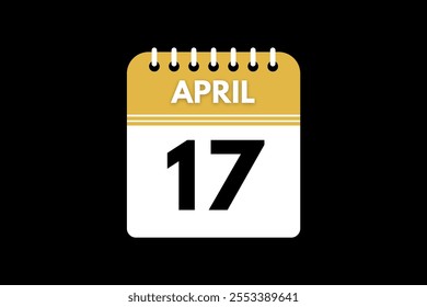 17 April calendar icon text page monthly web design on golden, black, and white background vector, icon, or illustration with the month of April 17