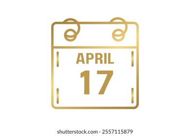 17 April calendar icon text page monthly web design on golden and white background vector, icon, or illustration with the month of April 17