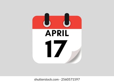  17 April calendar icon text page monthly web design on red, white, black and ash background vector, icon, or illustration with the month of April 17