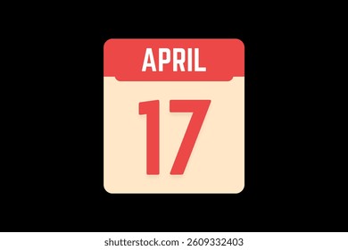 17 April icon text page monthly web design on coral, white, tangerine and black background vector, icon, or illustration with the month of April 17