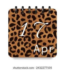 17 April. Leopard print calendar daily icon. White letters. Date day week Sunday, Monday, Tuesday, Wednesday, Thursday, Friday, Saturday.