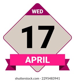 17 April, Wednesday. Date template. Useful design for calendar or event promotion. Vector illustration EPS 10 File. Isolated on white background. 