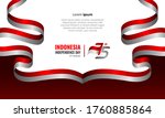 17 August 1945. Happy 75th Indonesia Independent Day. Dynamic Indonesia flag with white background. Good for card, banner, presentation. Vector illustration