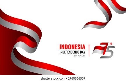 17 August 1945. Happy 75th Indonesia Independence Day. Dynamic Indonesia flag with white background. Good for card, banner, presentation. Vector illustration