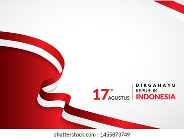 17 August 1945, Happy Indonesia Independent Day. Template of greeting card, banner with lettering of Dirgahayu Republik Indonesia. Waving Indonesia flags isolated on white background. vector illustrat