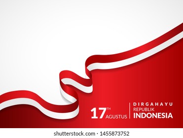 17 August 1945, Happy Indonesia Independent Day. Template of greeting card, banner with lettering of Dirgahayu Republik Indonesia. Waving Indonesia flags isolated on white background. vector illustrat