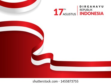 17 August 1945, Happy Indonesia Independent Day. Template of greeting card, banner with lettering of Dirgahayu Republik Indonesia. Waving Indonesia flags isolated on white background. vector illustrat