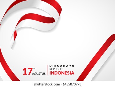 17 August 1945, Happy Indonesia Independent Day. Template of greeting card, banner with lettering of Dirgahayu Republik Indonesia. Waving Indonesia flags isolated on white background. vector illustrat