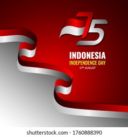 17 August 1945. Happy Indonesia Independent Day. 75th modern logotype with flag. Good for card, banner, presentation, poster. Vector illustration