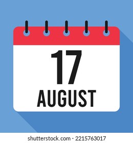 Calendario del 17 de agosto. Fondo Azul. Calendario de vectores.