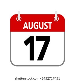 17 August, calendar date icon on white background.