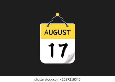 17 agosto calendário ícone página de texto design mensal web em amarelo, vermelho, preto e branco fundo vetor, ícone, ou ilustração com o mês de agosto 17