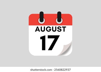 17 August calendar icon text page monthly web design on red, white, black and ash background vector, icon, or illustration with the month of August 17