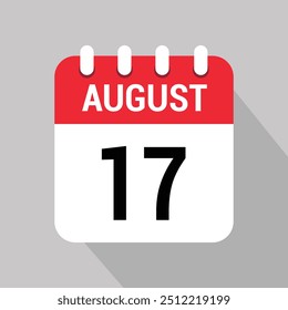 17 de agosto Calendario Icono Vector Número de diseño del objeto