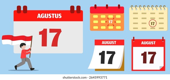 17 agosto calendário ilustração conjunto. calendário indonésio dia da independência. agosto mês calendário