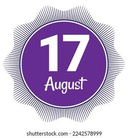 17 de agosto, plantilla Fecha. Diseño útil para la promoción de calendarios o eventos. Ilustración vectorial Archivo EPS 10. Aislado sobre fondo blanco. 