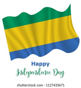 17 August, Gabon Independence Day background in national flag color theme. Gabon National Day. Celebration banner with waving flag. Vector illustration