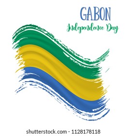 17 August, Gabon Independence Day background in national flag color theme. Gabon National Day. Celebration banner with waving flag. Vector illustration