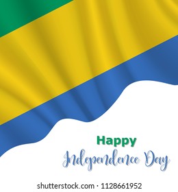 17 August, Gabon Independence Day background in national flag color theme. Gabon National Day. Celebration banner with waving flag. Vector illustration