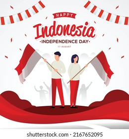 17 August. Happy Indonesia Independence Day Greeting Card. Translate From Indonesian: Happy National Day Celebration