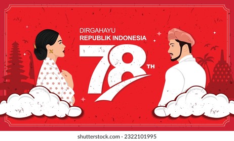 17 August. Happy Indonesia Independence day banner. Dirgahayu Republik Indonesia landscape Banner template