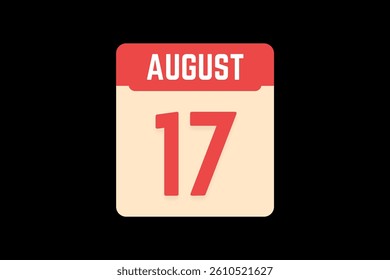 17 August icon text page monthly web design on coral, white, tangerine and black background vector, icon, or illustration with the month of August 17