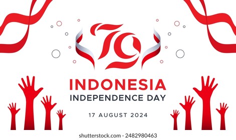 17 de agosto, independencia. Plantilla de diseño para celebrar el 79º día de la independencia de la República de Indonesia, el 17 de agosto. Concepto de celebración de la independencia con colores rojo y blanco. Día de proclamación