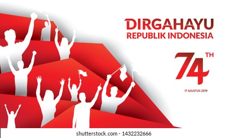 17 August. Indonesia Happy Independence Day greeting card, banner, and texture background logo. - Vector