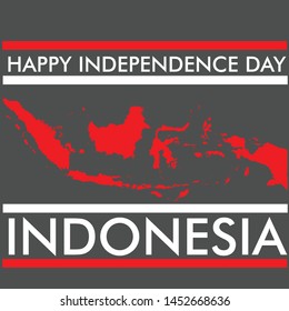 17 August. Indonesia Happy Independence Day greeting card. red indonesian map with text. Patriotic Symbolic background Vector illustration