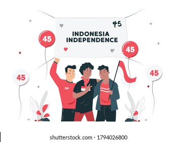 17 August. Indonesia Happy Independence Day greeting card with hands clenched, Spirit of freedom symbol