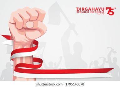 17 August. Indonesia Happy Independence Day greeting card with hands clenched, Spirit of freedom symbol. Use for banner, and background. Vector illustration.