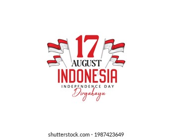 17 August, Indonesia Happy Independence Day. Red background with flag, and landmarks, climbing game with hanging