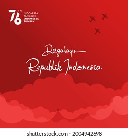 17 August. Indonesia Happy Independence Day 76 greeting card, banner, and texture background logo. - Vector