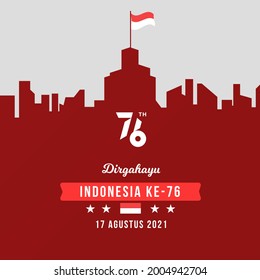 17 August. Indonesia Happy Independence Day 76 greeting card, banner, and texture background logo. - Vector