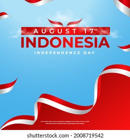 17 August. Indonesia Happy Independence Day greeting card design for social media post