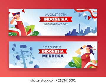 17 august indonesia independence day banner, Indonesian flag raising illustration