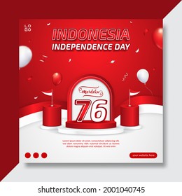 17 August, Indonesia's independence day social media banner template with balloons and ribbon