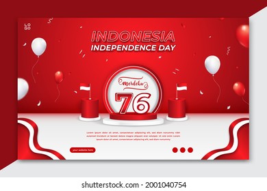 17 August, Indonesia's independence day horizontal banner template with balloons and confetti