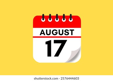 17 August month single day vector, illustration, calendar with red, black, white and yellow color background calendar August 17