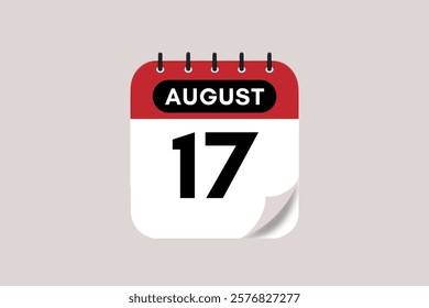 17 August month single day vector, illustration, calendar with rose red, black and off-white color background calendar August 17